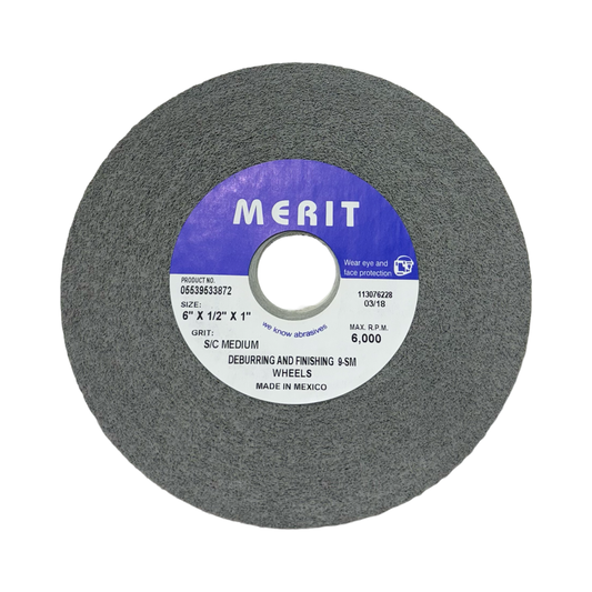 Merit 6" x 1/2" x 1" Deuburring Finishing Convolute Wheel 9SM Silicon Carbide