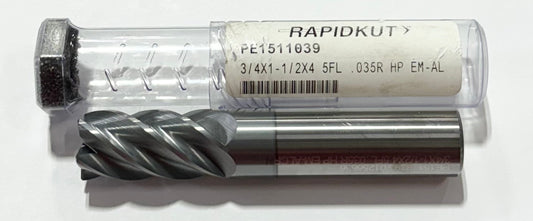 RapidKut 3/4" Carbide End Mill 5 Flute .035" Radius AlCrN Coated