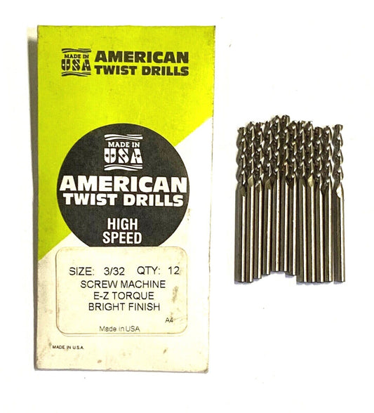 American Twist Drill 3/32" Screw Machine Drill Parabolic Flute USA Made 12 Pack