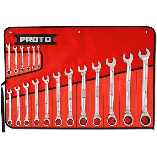 Proto 18pc SAE Combination Reversible Ratcheting Wrench Set Spline Full Polish