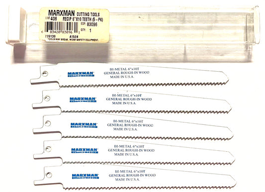 Marxman 6" Heavy Duty Cobalt Bi-Metal Reciprocating Saw Blades 10tpi 5 Pack USA