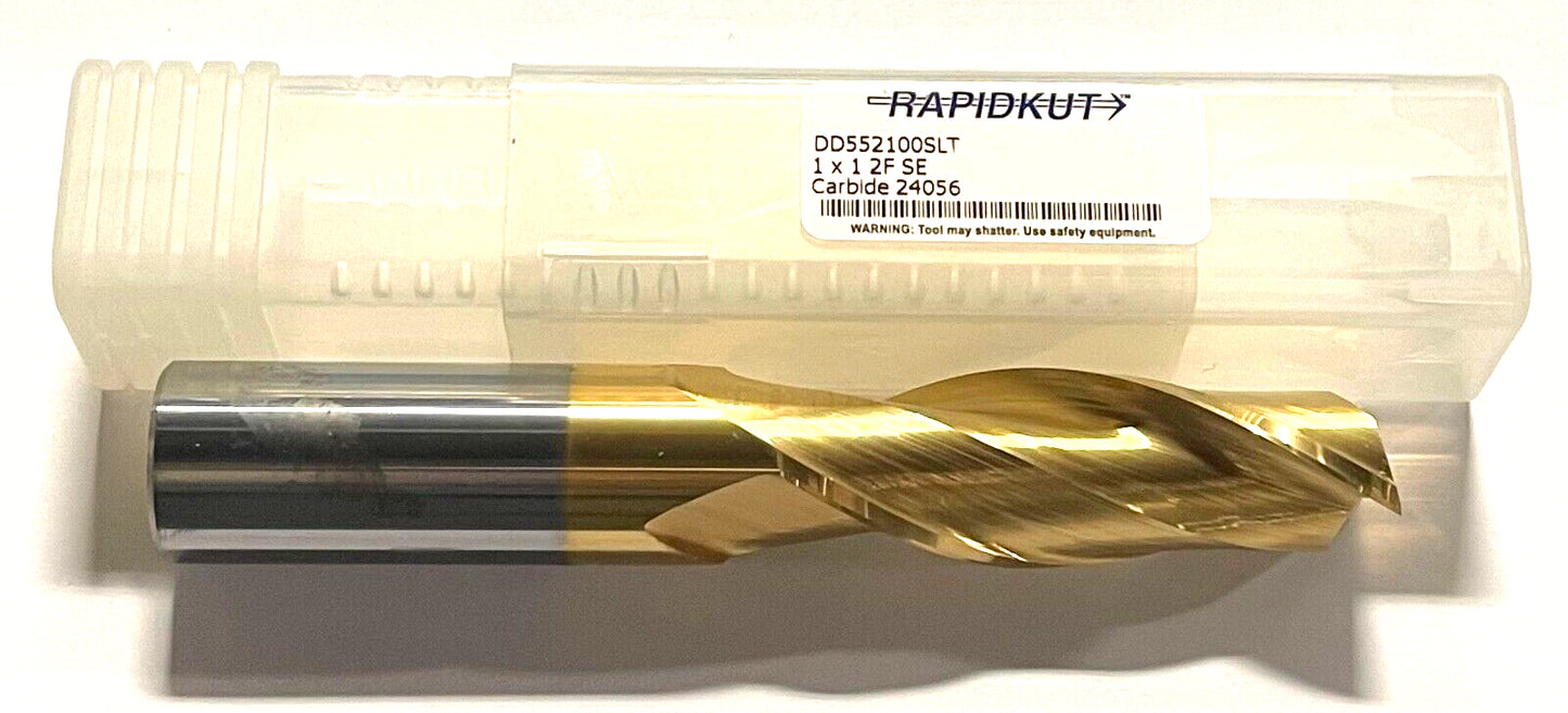 RapidKut 1" Carbide End Mill Extra Long Tin Coating 2 Flute USA Made