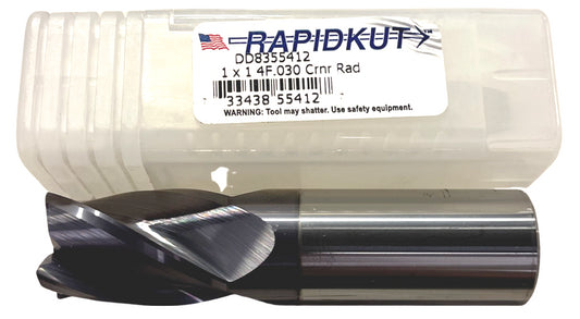 Rapidkut 1" Carbide End Mill AlTiN Coated .030 Corner Radius 4 Flute USA Made