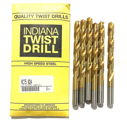 3/8" Drill Bit HSS Tin Coated Jobber Length 118° Twist Drills 6 Pack