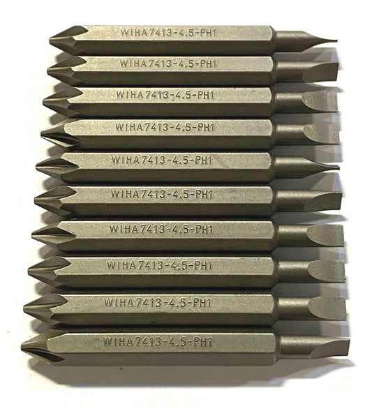 Wiha 4.5 + #1 Slotted Phillips Double End Bit Impact Resistant 10 Pack 74303