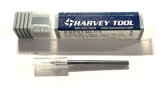 Harvey Tool 0.33mm Solid Carbide Drill 10xD AlTiN Coating 140° Point 2 Flute USA