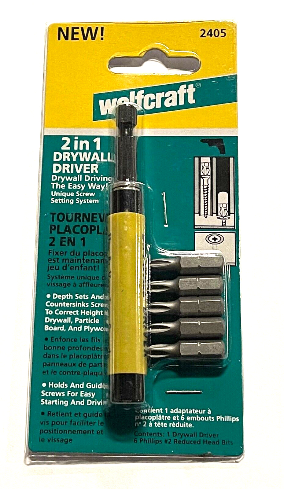 Wolfcraft Drywall Screw Setter Hole Shooter 7-Piece 2-in-1 Magnetic Countersinks