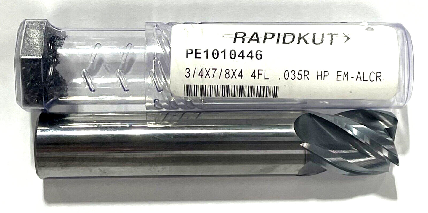 RapidKut 3/4" Carbide End Mill AlCrN Coating .035 Radius 4FL High Performance