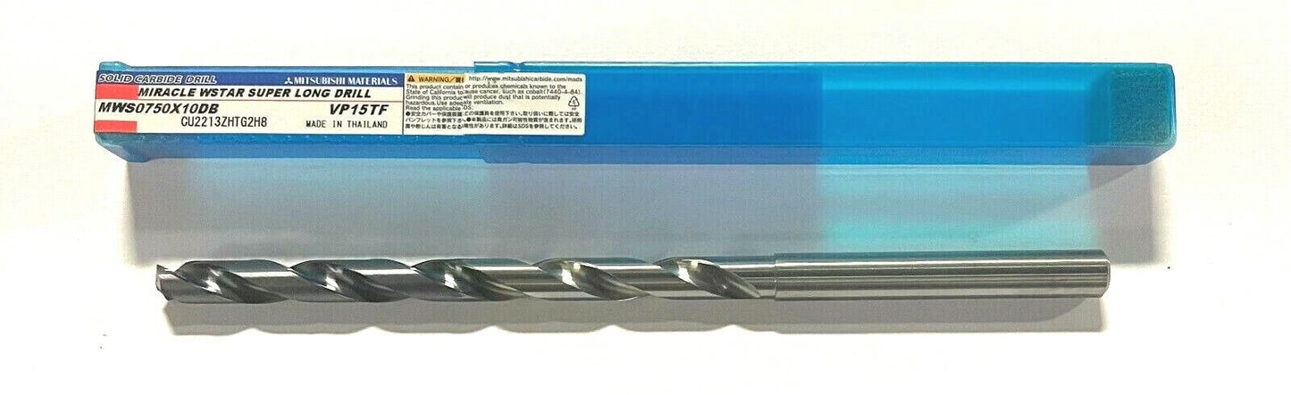 Mitsubishi 7.5mm Solid Carbide Drill 10xD Grade VP15TF Super Long Drill