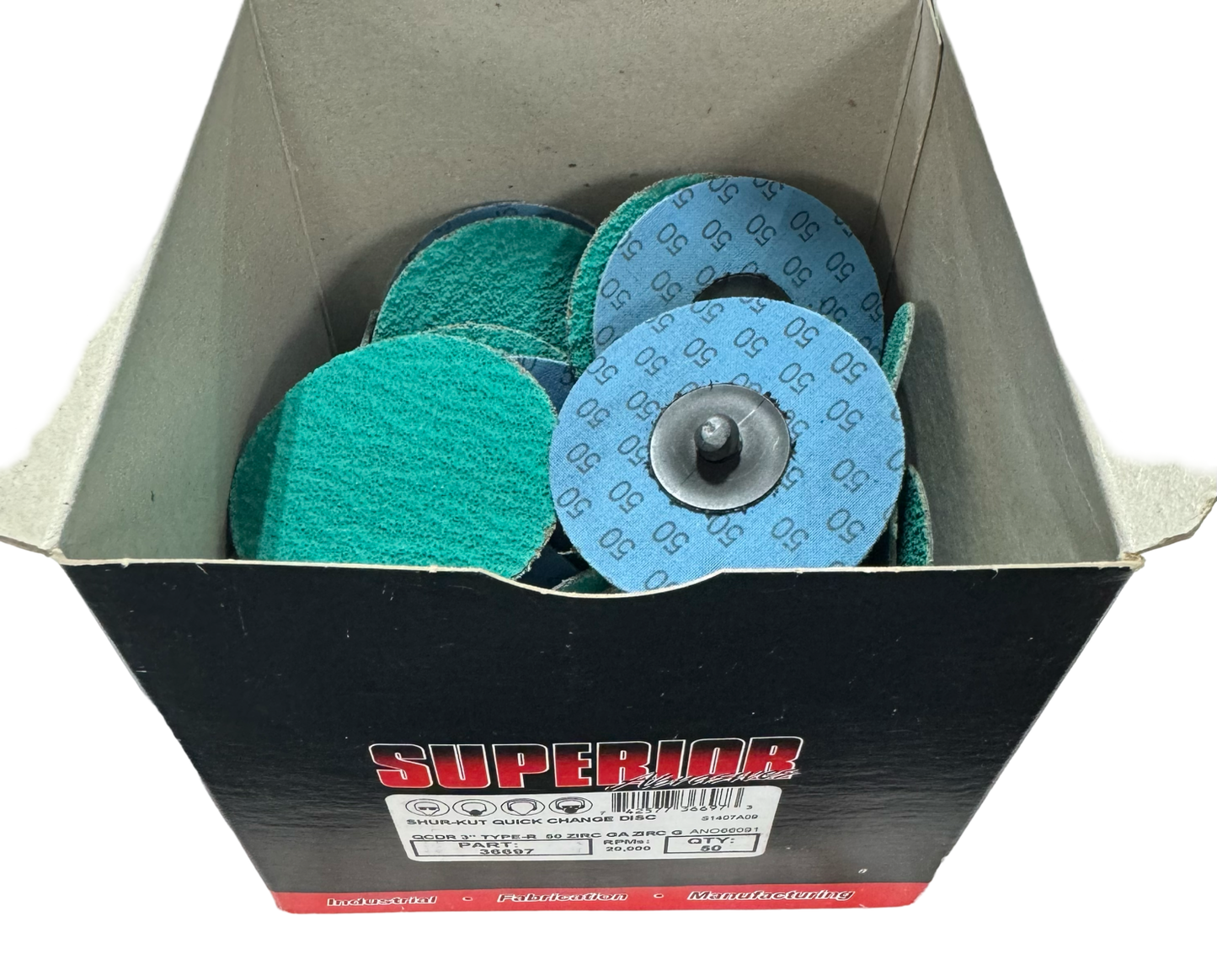 Superior Abrasives 3" Roloc Sanding Discs 50 Grit Zirconia 50 Pack