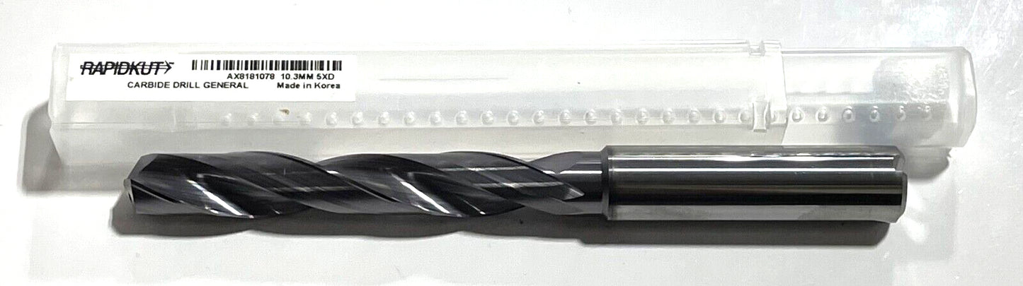 RapidKut 10.3mm Solid Carbide Drill 5xD TiAlN Coated 140° Point Coolant Thru 2FL