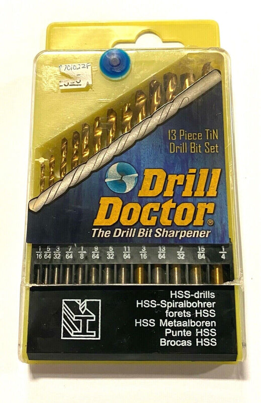 Drill Doctor 13 Piece Drill Bit Set Tin Coated HSS Jobber Length Drills