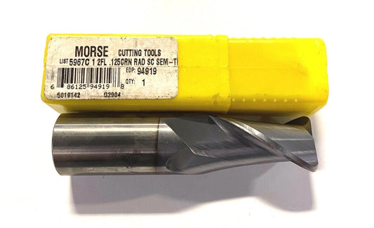 Morse 1" Carbide End Mill Tin Coated .125 Corner Radius 2 Flute USA Made 94919