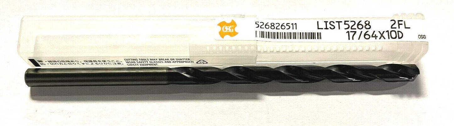 OSG EXOCARB Max-Oil 17/64" Solid Carbide Drill Coolant Thru 2FL 10D