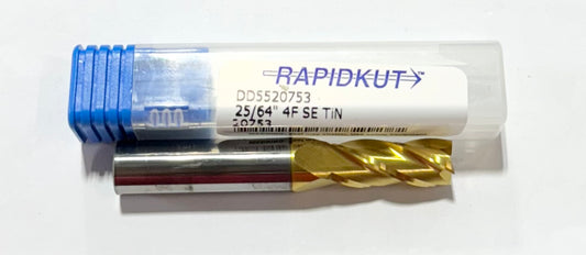 RapidKut 25/64" Carbide End Mill 4 Flute Tin Coated USA Made