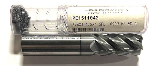 RapidKut 3/4" Carbide End Mill 5FL AlCrN Coating .090 Radius High Performance