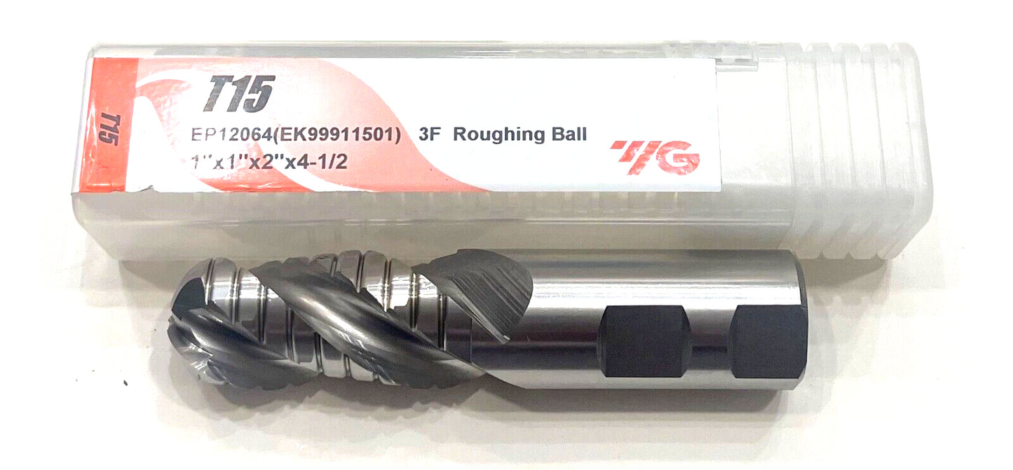 YG 1" HSSCoPM Ball Nose Roughing End Mill 3 Flute 1/2" Corner Radius 42° Helix