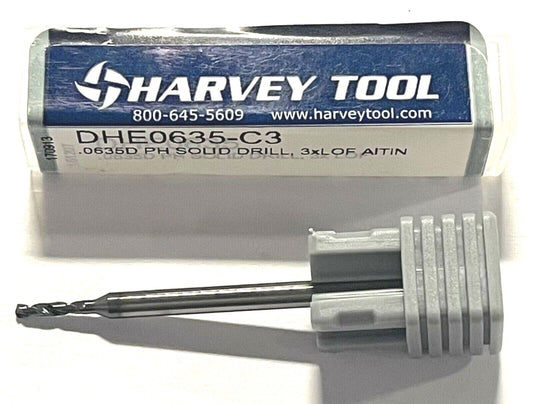 Harvey Tool .0635 Solid Carbide Drill 3xD AlTiN Coating 140Â° 2 Flute USA Made