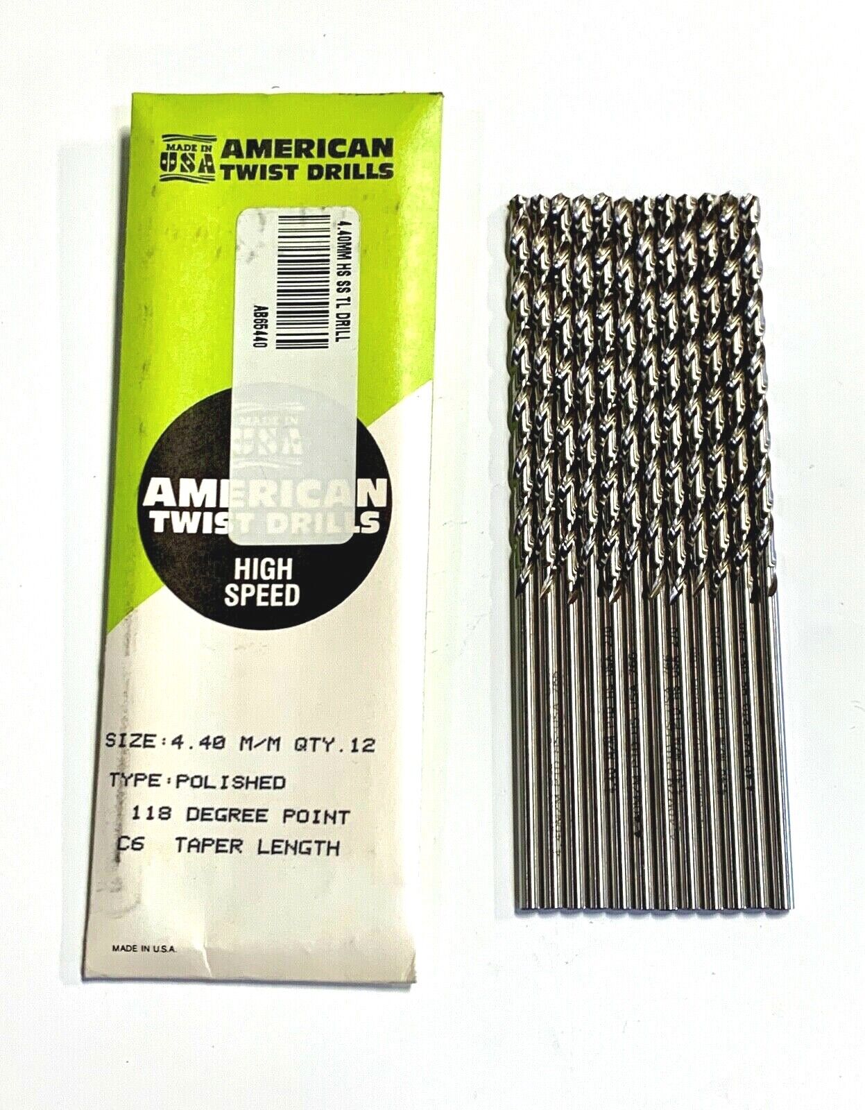 4.40mm Drill Bit HSS Taper Length 5-3/4" Drills 12 Pack USA Made