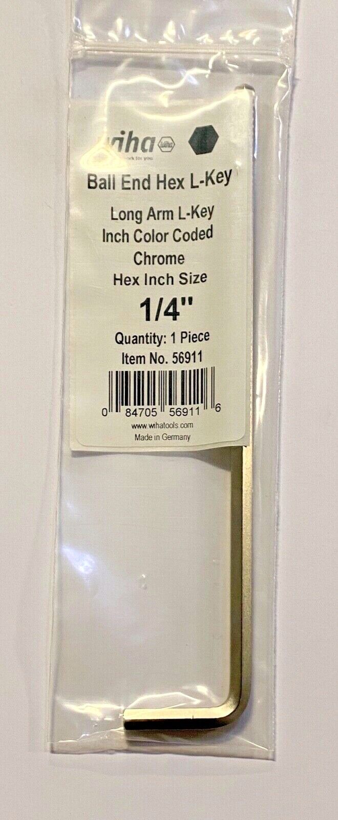 Wiha 1/4" Ball End Hex L-Key Long Arm Color Coded Hex Inch Item No.56911