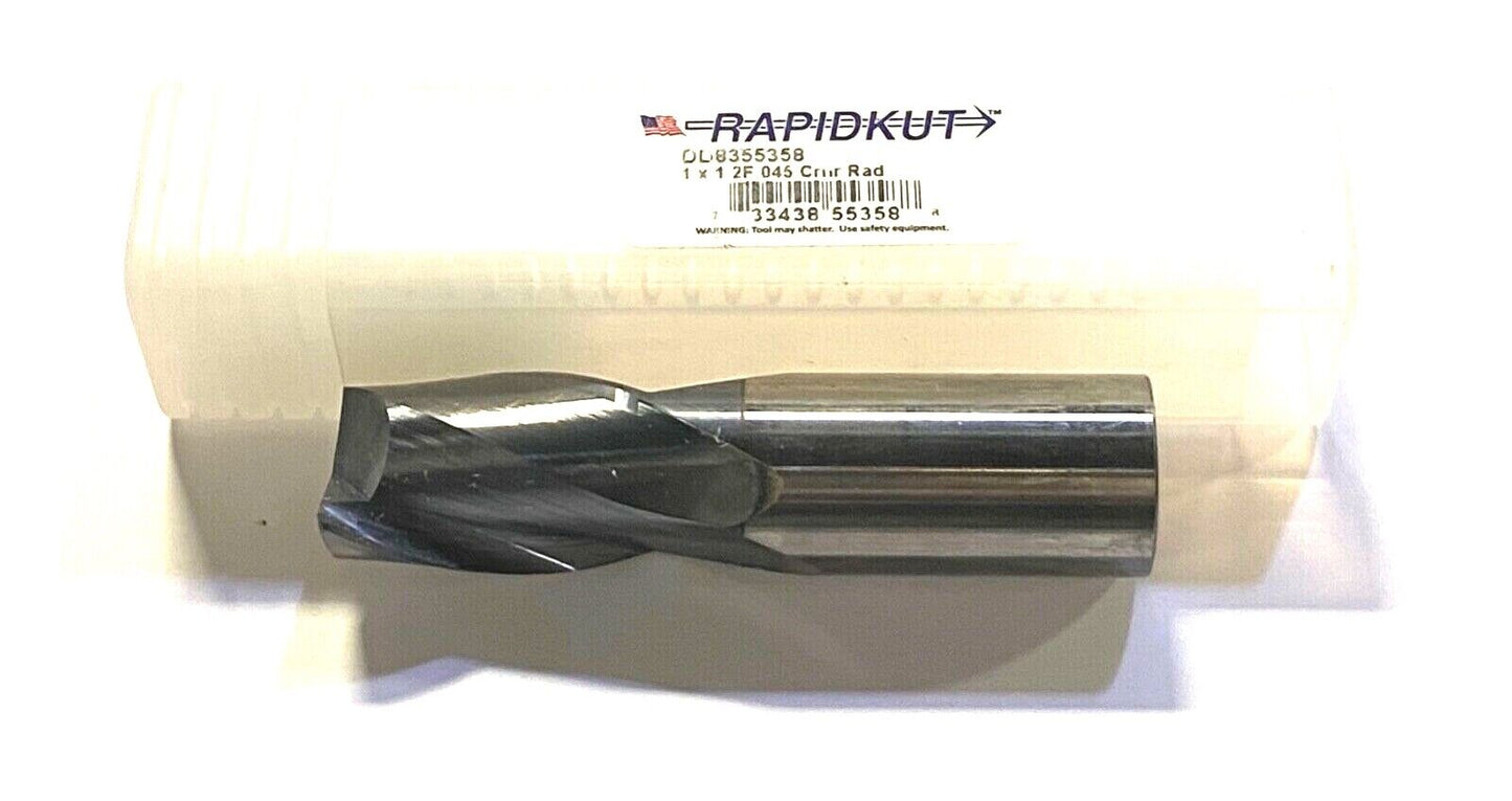 Rapidkut 1" Solid Carbide End Mill AlTiN Coated .045 Radius 2 Flute USA Made