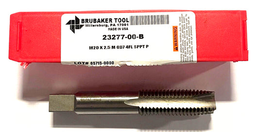 Brubaker M20 x 2.5 HSS Spiral Point Plug Tap 4 Flute D7 USA Made