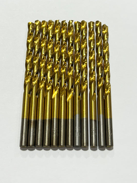 3/16" Drill Bit Tin Coated High Speed Steel Jobber Length Drills 12 Pack