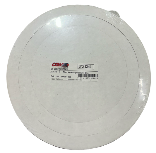 CGW 12" Plain Metallurgical Paper Disc 600/1200 Silicon Carbide 100 Pack