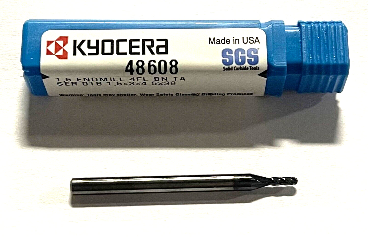 Kyocera 1/8" Carbide Ball Nose End Mill AlTiN Coating 4 Flute 30° Helix USA Made