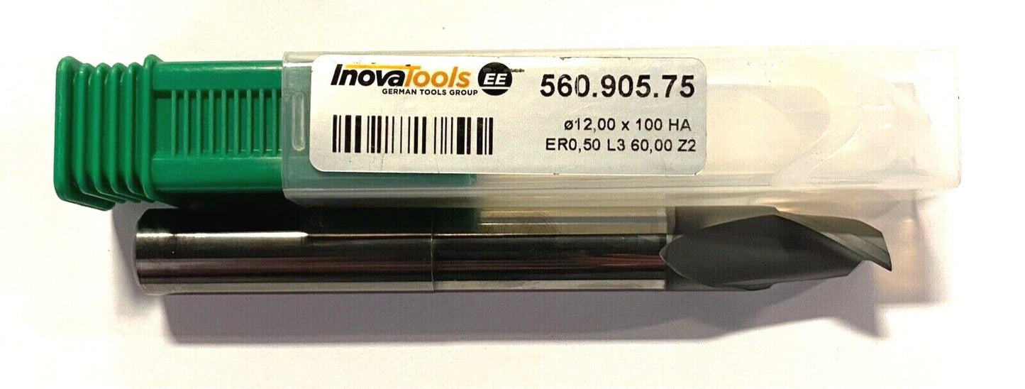 InovaTools 12mm Carbide End Mill Diamond Coated 2 Flute 0.050 Corner Radius