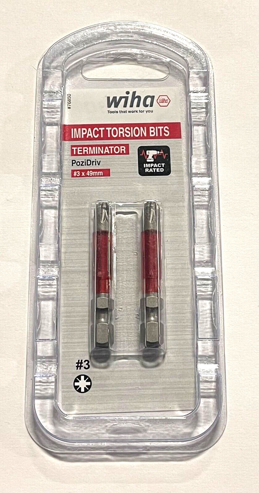 Wiha T30 x 49mm Terminator PoziDriv Impact Torsion Bits 1/4" Hex Drive 2 Pack