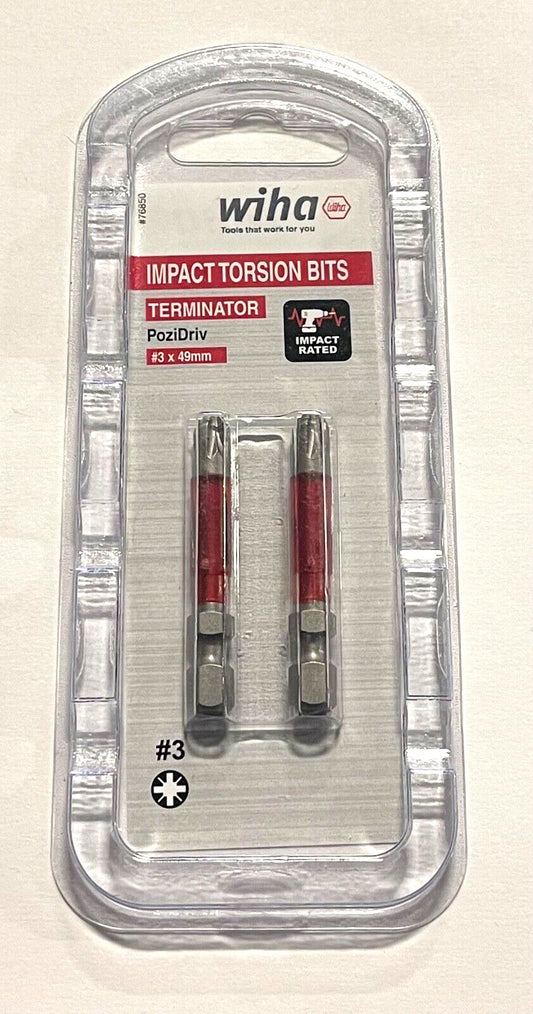 Wiha T30 x 49mm Terminator PoziDriv Impact Torsion Bits 1/4" Hex Drive 2 Pack