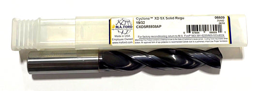 M.A. Ford 19/32" Solid Carbide Drill Altima Plus Cyclone XD 5X Double Margin USA