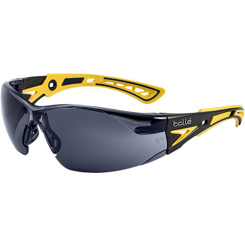 Bolle RUSH + Small Safety Glasses Smoke Lens Yellow Black Frame PC ASAF Platinum