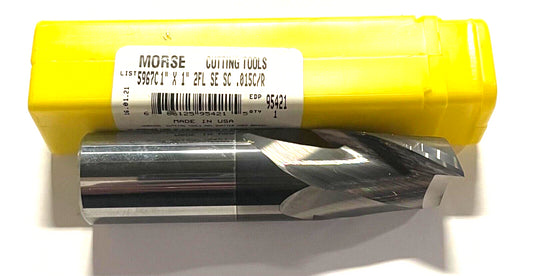 Morse 1" Carbide End Mill TiCN Coated .015" Corner Radius 2 Flute USA Made