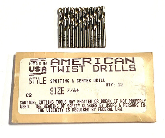 7/64" Spotting & Centering Drills High Speed Steel Drill Bits USA Made 12 Pack