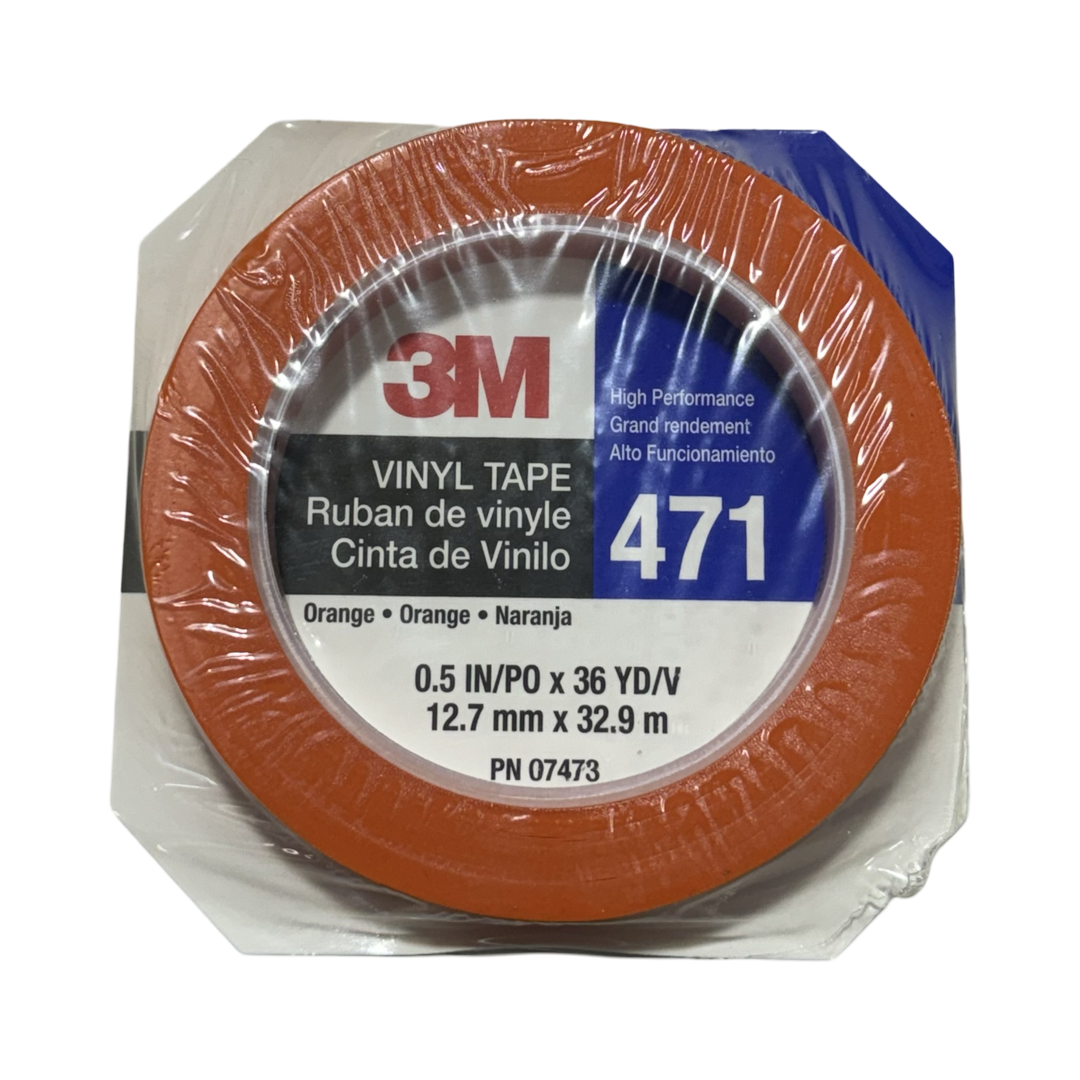 3M 471 High Performance 1/2" Width x 36 Yards Orange Vinyl Tape 1 Roll