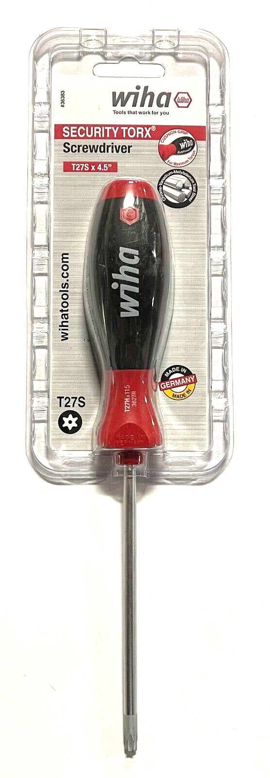 Wiha T27S x 4.5" Security Torx Screwdriver SoftFinish 36383