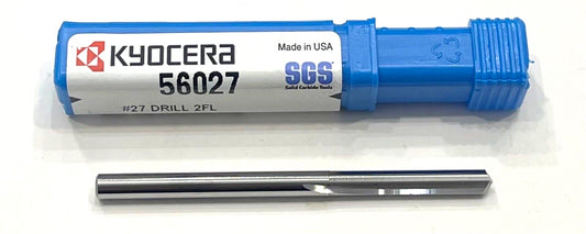 Kyocera #27 Solid Carbide Drill 3xD Straight Flute 2FL 140° Point USA Made 56027