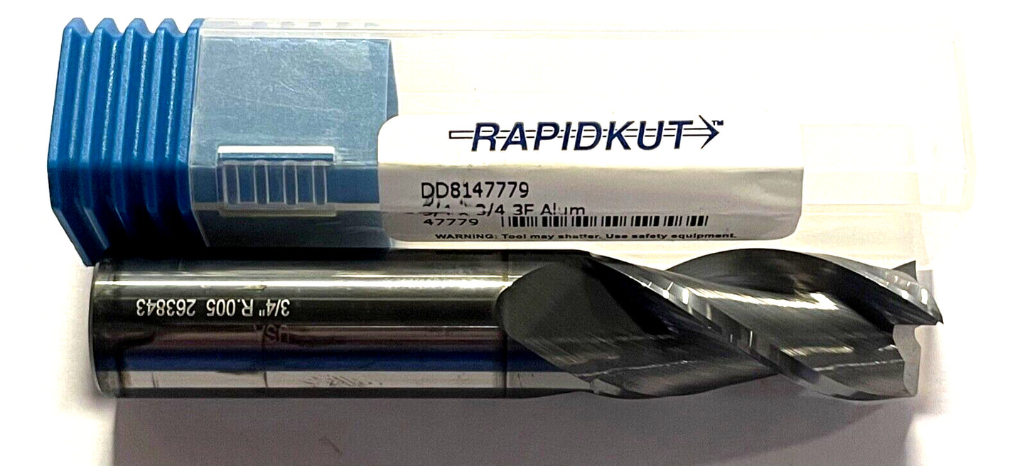 RapidKut 3/4" Carbide End Mill TiCN Coated High Performance 3FL 0.005" Radius