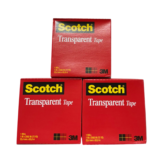 3M Scotch 1" x 72 Yards Transparent Tape 3 Rolls