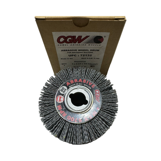 CGW 4" x 2-3/4" x 3/4" Abrasive Wheel Drum 80 Grit Nylon for Brushing Machine