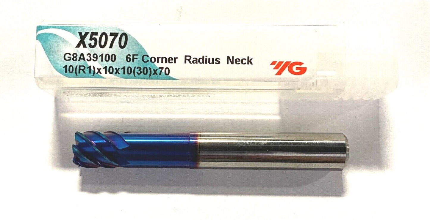 YG-1 10mm Carbide End Mill Blue Coated High Performance Extended Neck 6 Flute