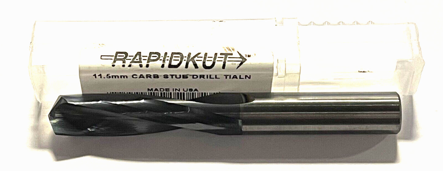 RapidKut 11.5mm Solid Carbide Screw Machine Drill TiAlN Coated 135° 2FL USA Made