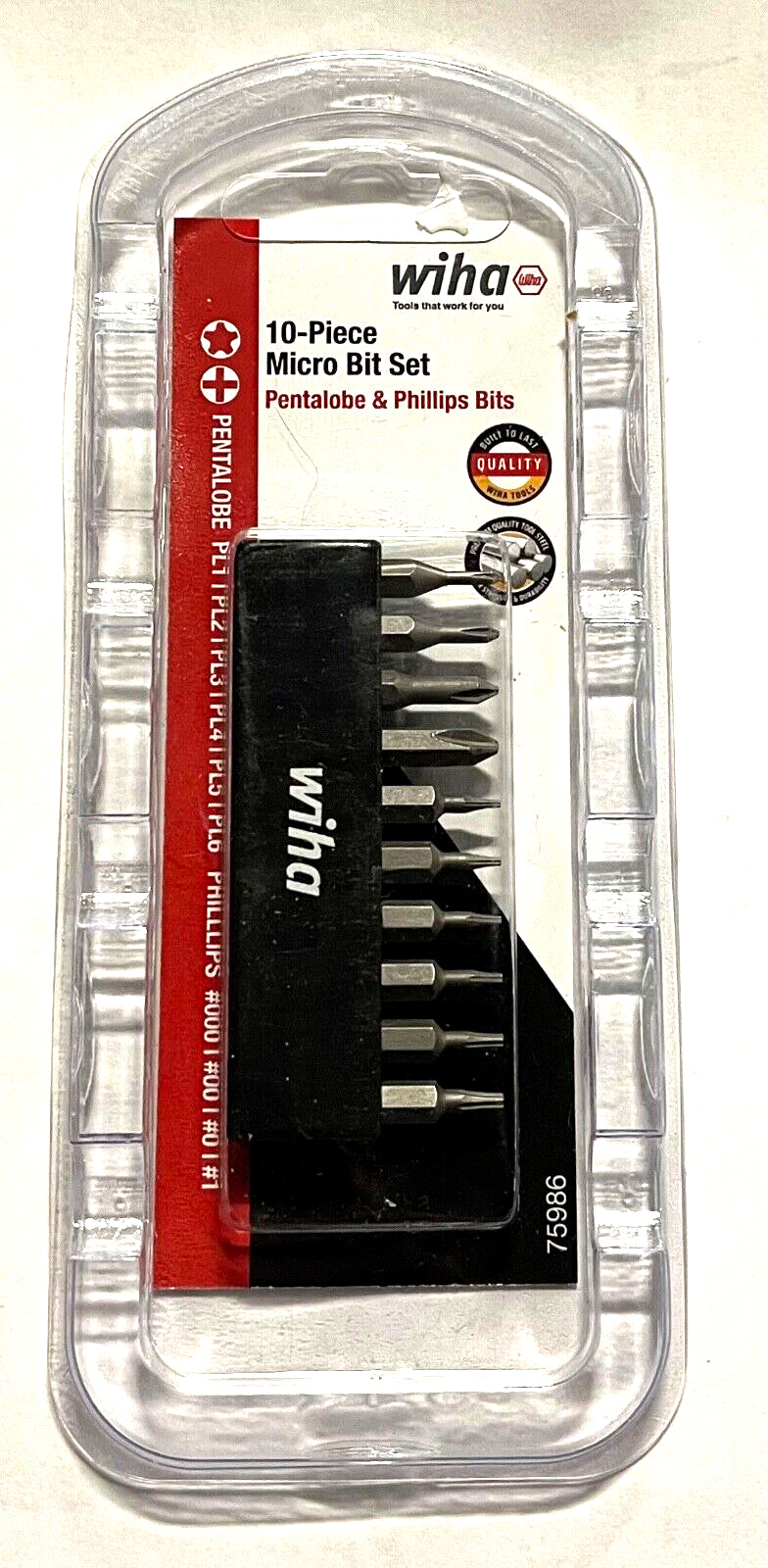 Wiha 10 Piece Micro Bit Set Pentalobe & Phillips Screwdriver Bits 75986