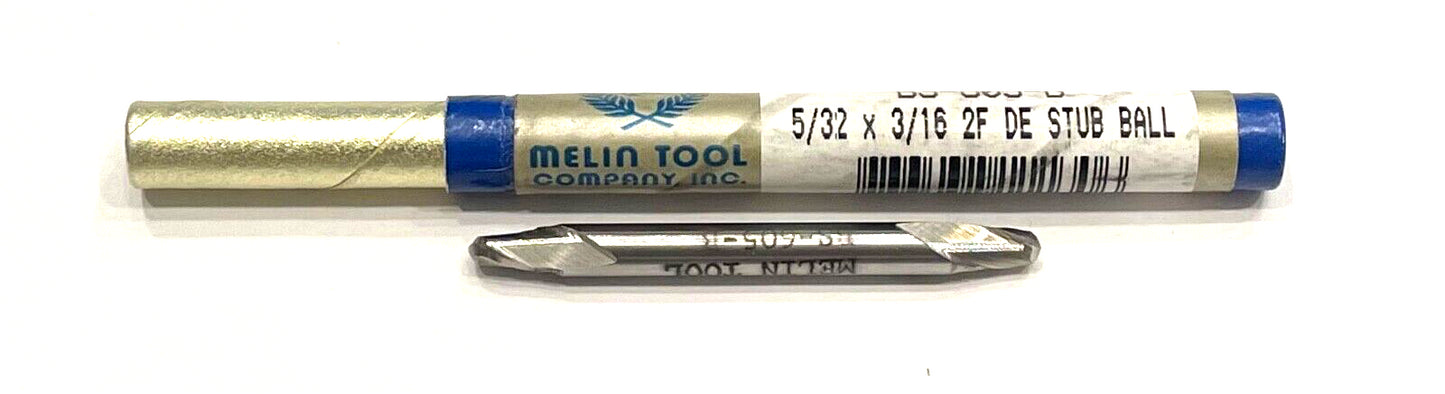 Melin 5/32" Cobalt M42 Double Ball Nose End Mill 2 Flute Stub Length