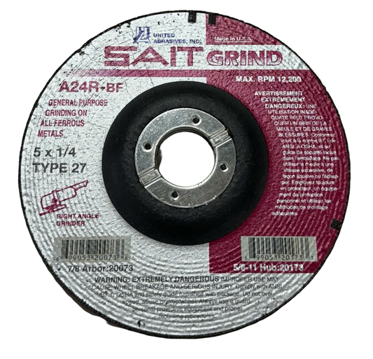 SAIT 5" x 1/4" x 7/8" Depressed Center Grinding Wheel A24R-BF USA Made