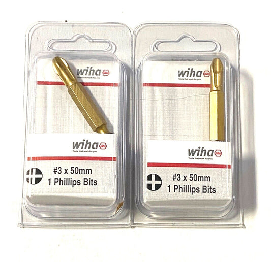 Wiha #3 Phillips Bit Titanium Coated 1/4" Quick Change Hex Drive 2 Pack