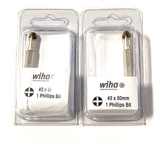 Wiha #3 x 50mm Phillips Insert Bit Diamond Coated 1/4" Quick Change Hex Drive