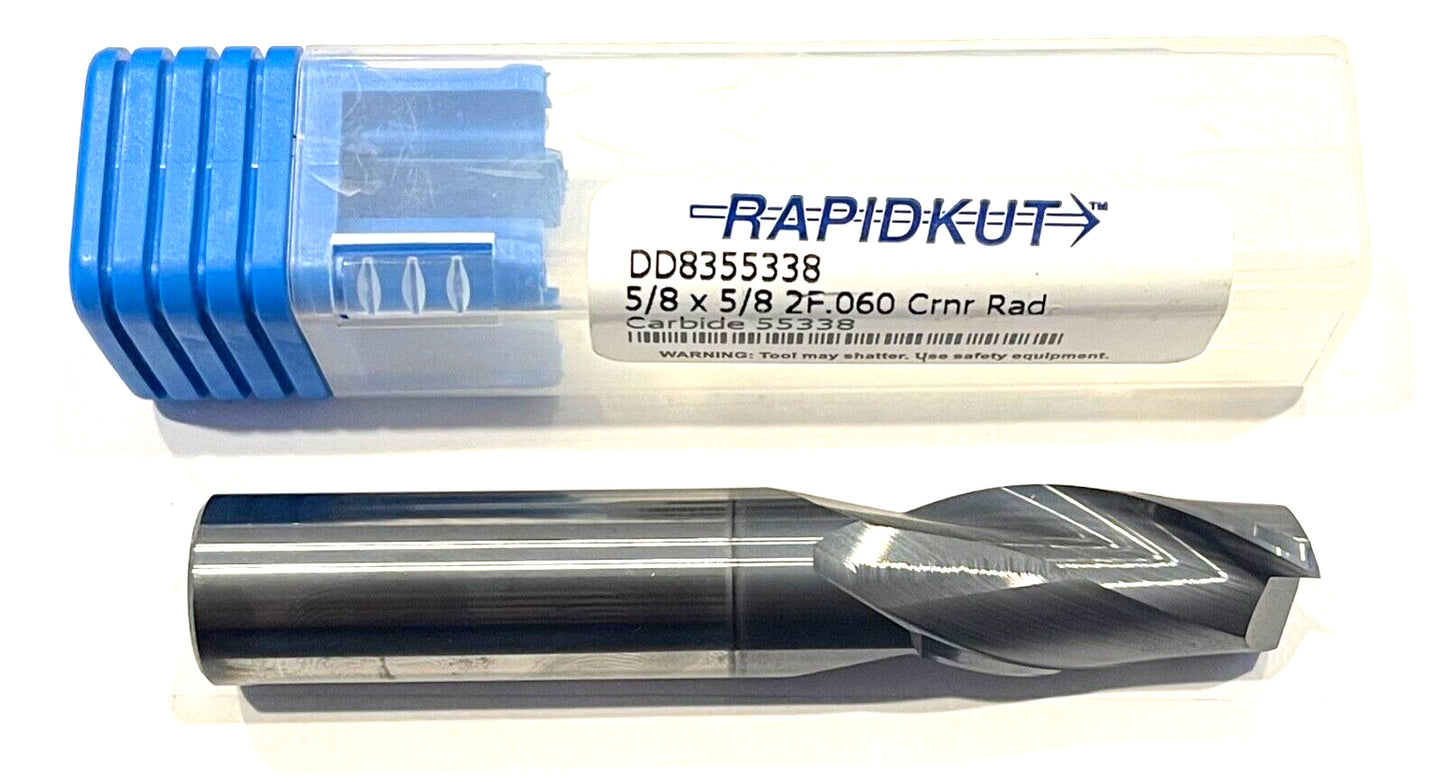 RapidKut 5/8" Carbide End Mill .060 Radius AlTiN Coated 2 Flute USA Made